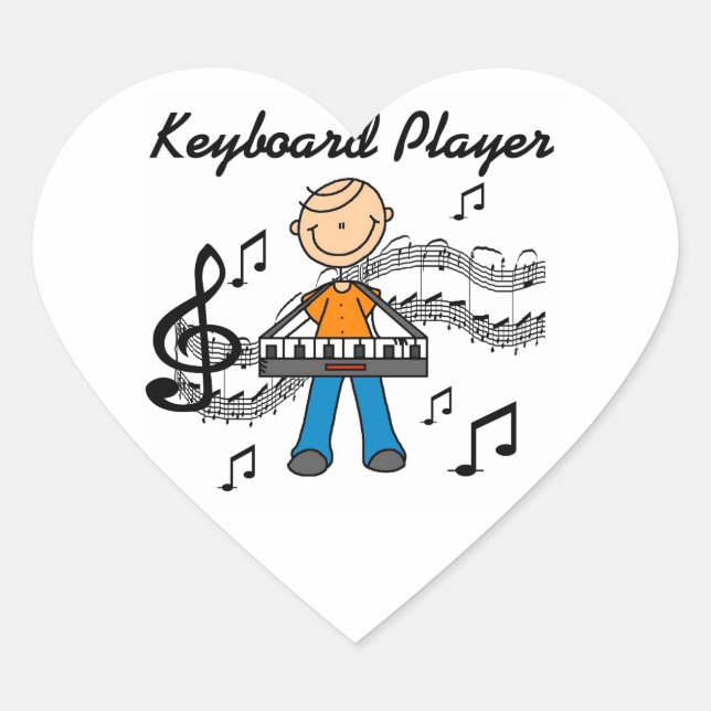 Stick Figure Male Keyboard Player Gifts Heart Sticker (Front)