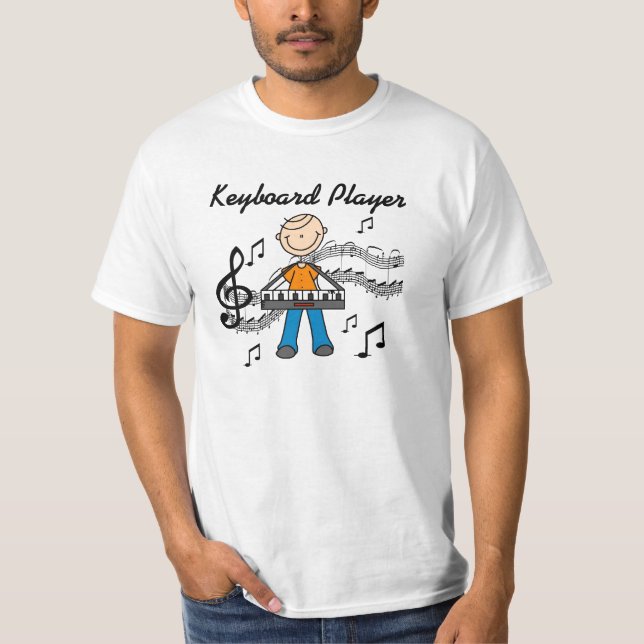Stick Figure Male Keyboard Player Gifts T-Shirt (Front)