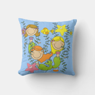 Stick Figure Mermaids Pilllow Throw Pillow