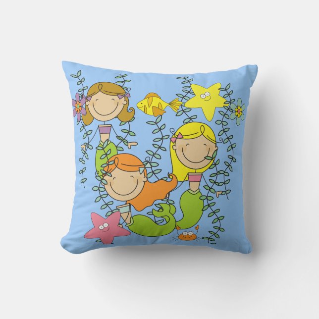 Stick Figure Mermaids Pilllow Throw Pillow (Front)