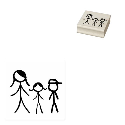 Stick figure mom and kids rubber stamp