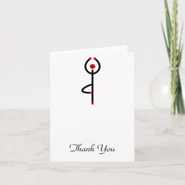 Stick figure of tree yoga pose. thank you card (Front)