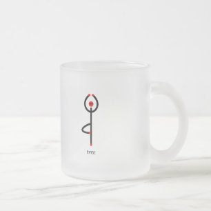 Stick figure of tree yoga pose with Sanskrit text. Frosted Glass Coffee Mug