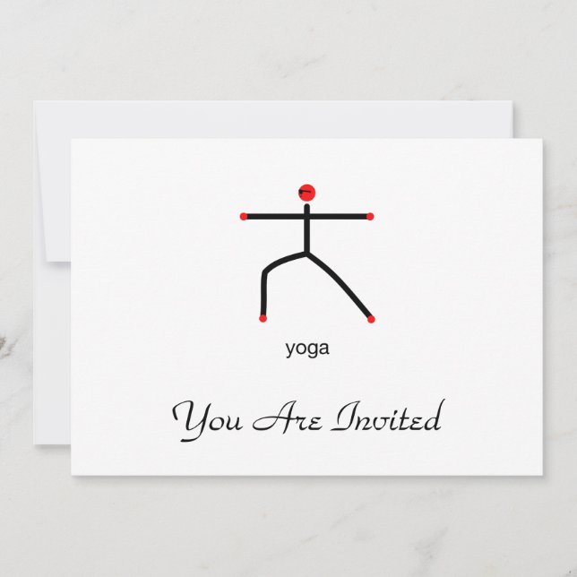 Stick figure of warrior 2 pose with yoga text. invitation (Front)