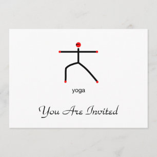 Stick figure of warrior 2 pose with yoga text. invitation
