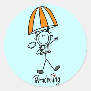 Stick Figure Parachuting T-shirts And Gifts Classic Round Sticker by stick_figures at Zazzle