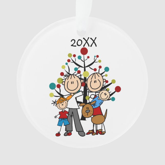 Stick Figure Parents, Boy, Baby, Dog TWO SIDE Ornament (Front)
