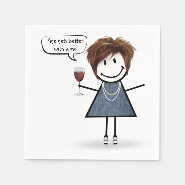 Stick Figure Party Girl with Red Wine  Napkins (Front)