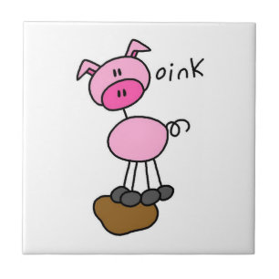 Stick Figure Pig T-shirts and Gifts Ceramic Tile