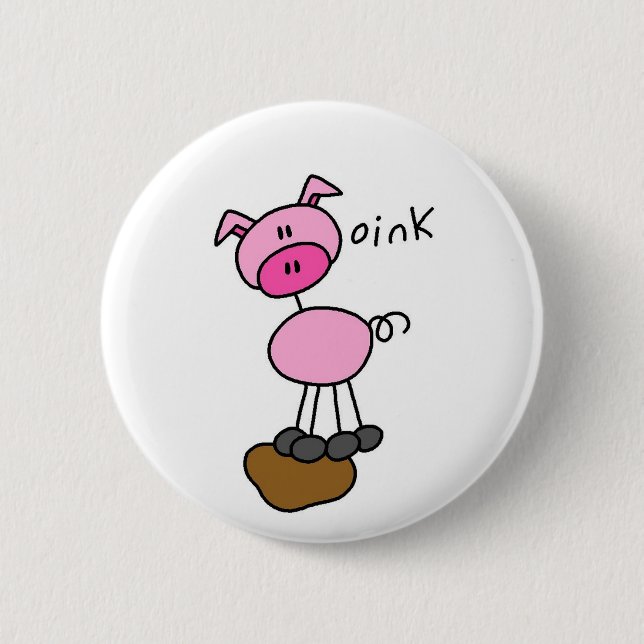 Stick Figure Pig Tshirts and Gifts Button (Front)
