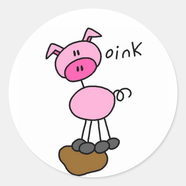 Stick Figure Pig Tshirts and Gifts Classic Round Sticker (Front)