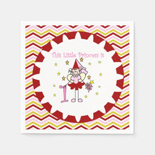 Stick Figure Princess 1st Birthday Paper Napkins