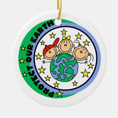 Stick Figure Protect Our Earth T_shirts and Gifts Ceramic Ornament