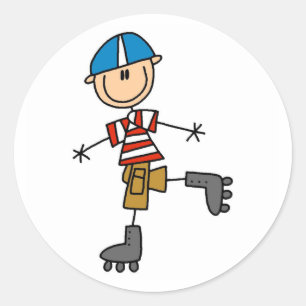 Stick Figure Roller Skating Classic Round Sticker