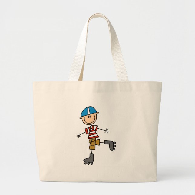 Stick Figure Roller Skating Large Tote Bag (Front)
