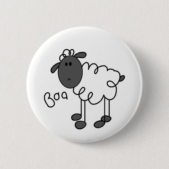 Stick Figure Sheep Pinback Button (Front)