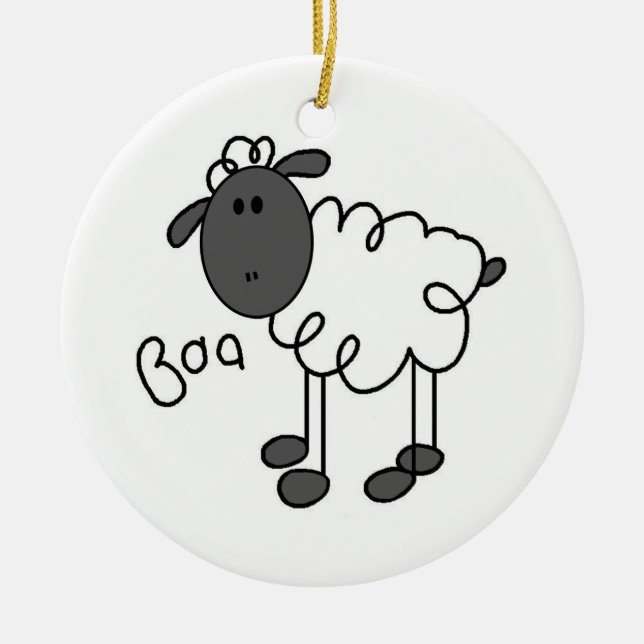 Stick Figure Sheep T-shirts and Gifts Ceramic Ornament (Front)