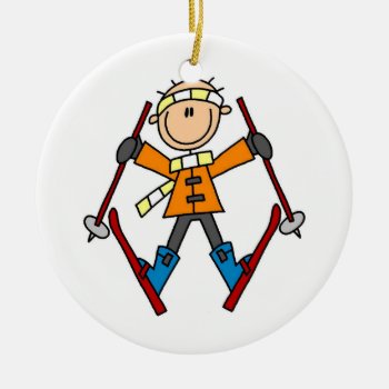 Stick Figure Skier T-shirts And Gifts Ceramic Ornament by sport_shop at Zazzle
