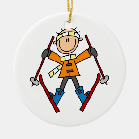 Stick Figure Skier T-shirts And Gifts Ceramic Ornament