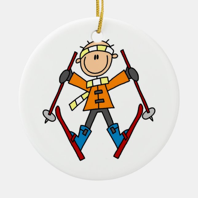 Stick Figure Skier T-shirts and Gifts Ceramic Ornament (Front)
