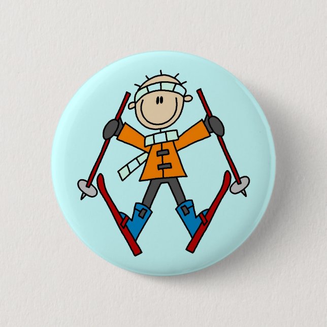 Stick Figure Skier T-shirts and Gifts Pinback Button (Front)