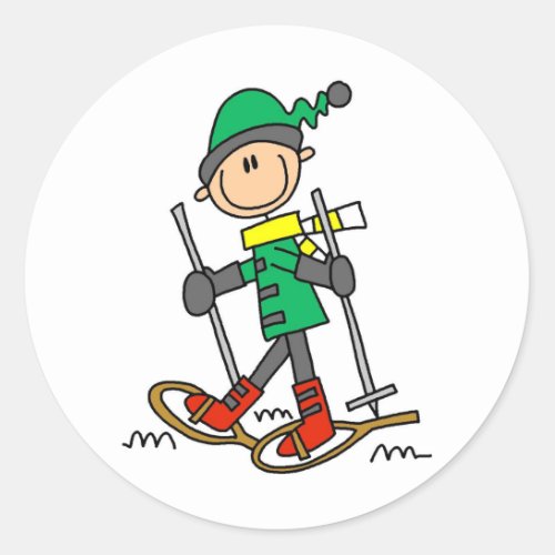 Stick Figure Snowshoeing Classic Round Sticker