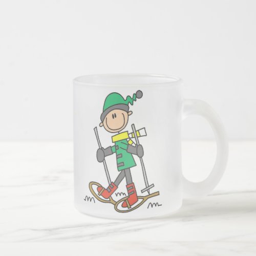 Stick Figure Snowshoeing Frosted Glass Coffee Mug