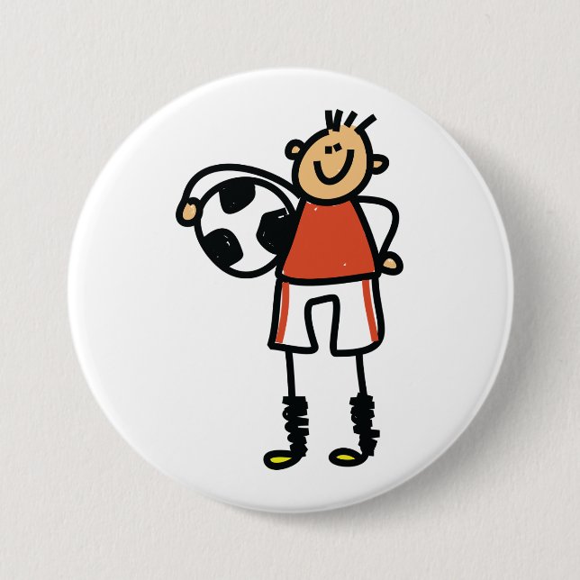 Stick Figure Soccer Boy Football Player Button (Front)