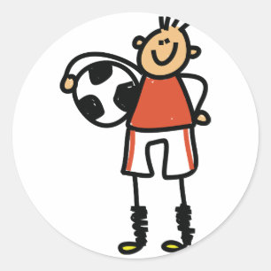 Stick Figure Soccer Boy Football Player Classic Round Sticker