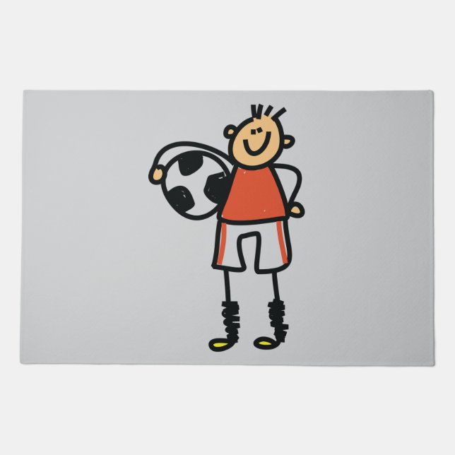 Stick Figure Soccer Boy Football Player Doormat (Front)