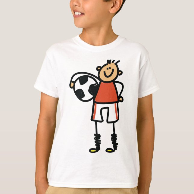 Stick Figure Soccer Boy Football Player T-Shirt (Front)