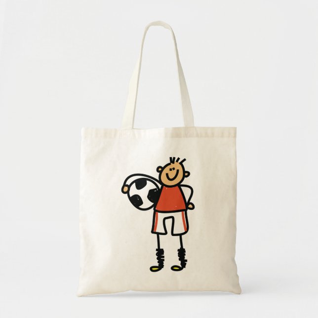 Stick Figure Soccer Boy Football Player Tote Bag (Front)