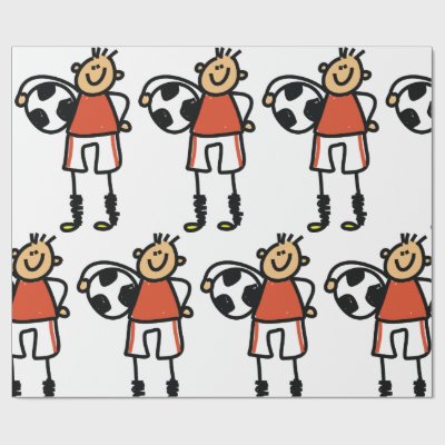 Stick Figure Soccer Boy Football Player Wrapping Paper