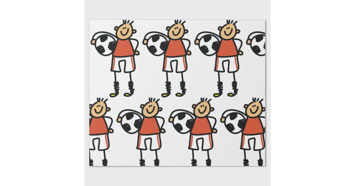 Stick Figure Soccer Boy Football Player Wrapping Paper | Zazzle