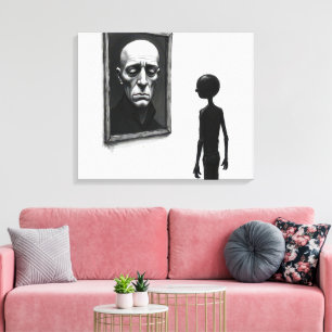 Stick Figure Staring at a Bald Man Portrait Canvas Print