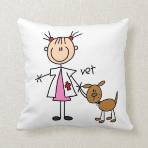 Stick Figure Veterinarian With Dog Throw Pillow