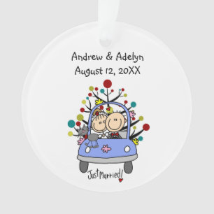 Stick Figure Wedding Couple Cat Acrylic Ornament