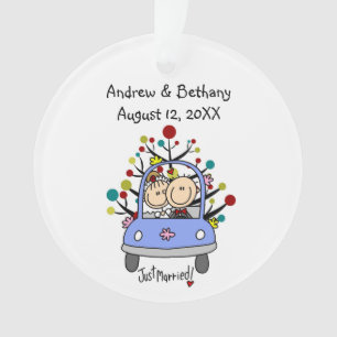 Stick Figure Wedding Couple Cat Acrylic Ornament