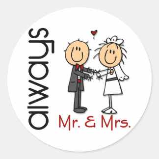Stick Figure Wedding Couple Mr. & Mrs. Always Classic Round Sticker