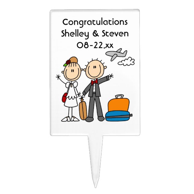 Stick Figure Wedding Honeymoon T-shirts and Gifts Cake Topper (Front)