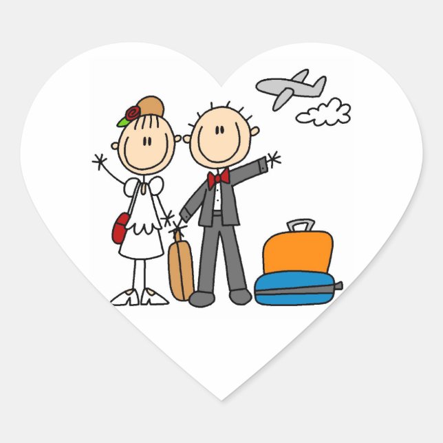 Stick Figure Wedding Honeymoon T-shirts and Gifts Heart Sticker (Front)