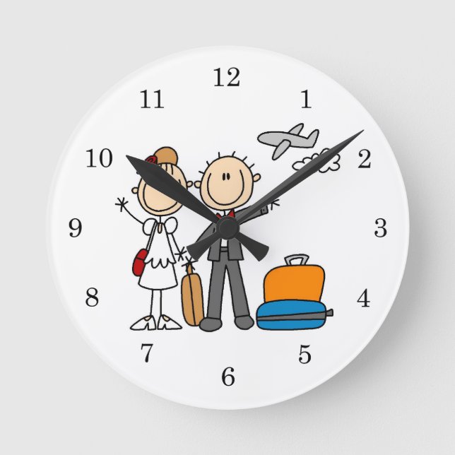Stick Figure Wedding Honeymoon T-shirts and Gifts Round Clock (Front)
