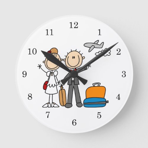 Stick Figure Wedding Honeymoon T_shirts and Gifts Round Clock