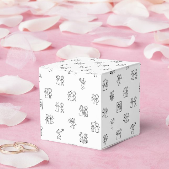 Stick Figure Wedding Moments – Black on White Dood Favor Boxes (Wedding)