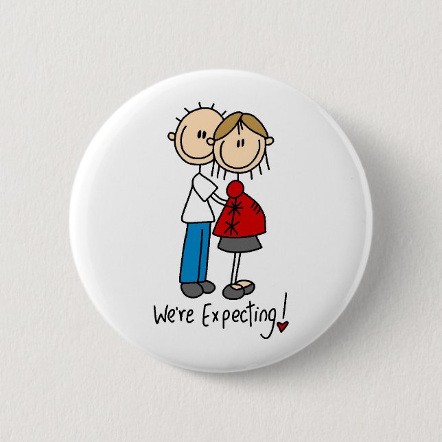 Stick Figure We're Expecting Pinback Button (Front)