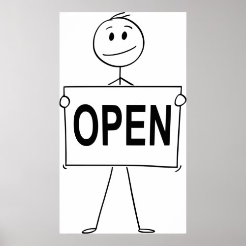 Stick Figure With An Open Sign