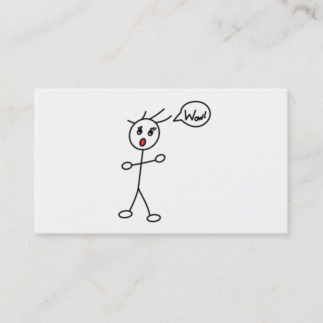 Stick Figure WoW Surprised Black and White Business Card (Front)