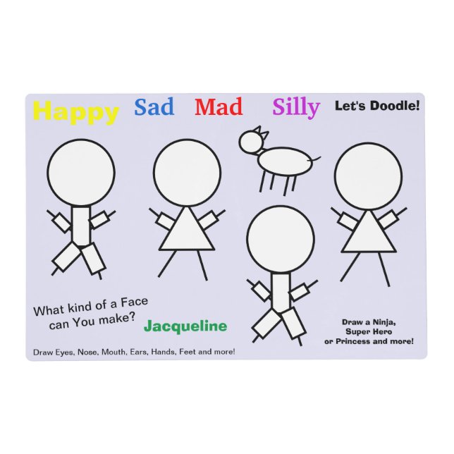 Stick Figures Activity Maze Lavender Placemat (Front)