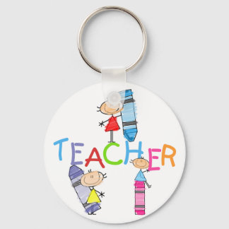 Stick Figures Crayons Teacher Tshirts and Gifts Keychain