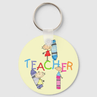 Stick Figures Crayons Teacher Tshirts and Gifts Keychain